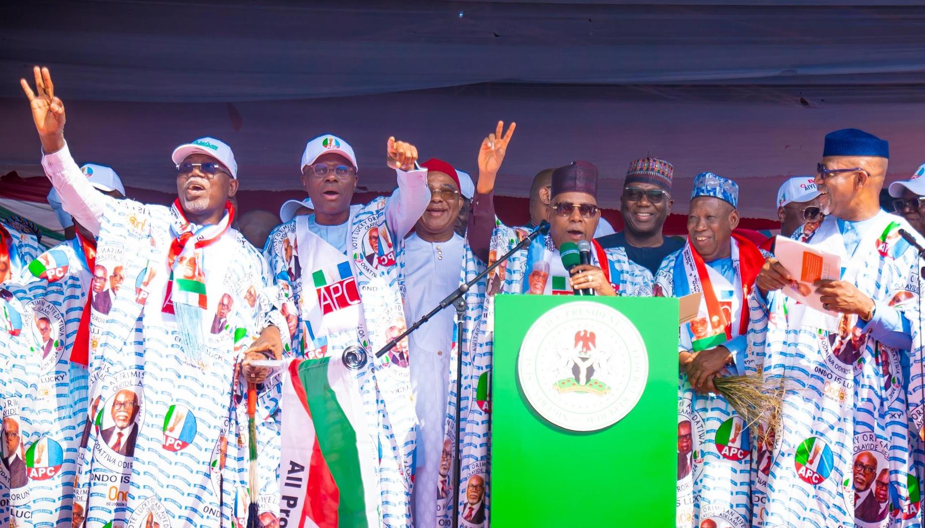 ONDO GUBER: SANWO-OLU, ABIODUN, GOVERNORS STORM AKURE TO DRUM UP SUPPORT FOR AIYEDATIWA